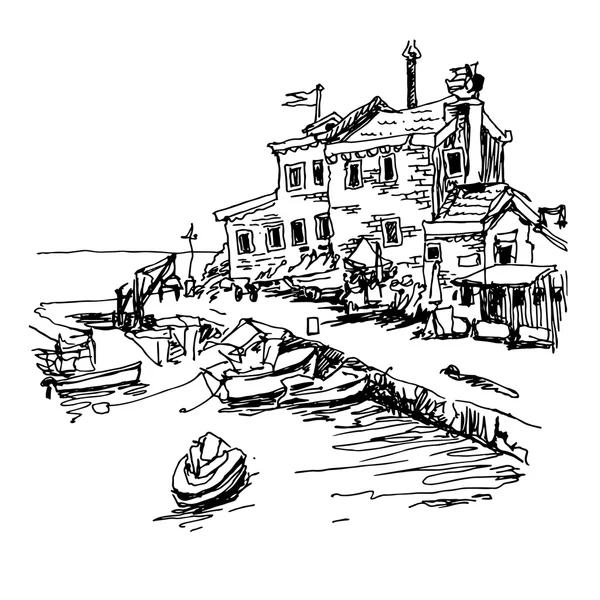 Desenul alb-negru al fortului istoric Petrovac Monte — Vector de stoc