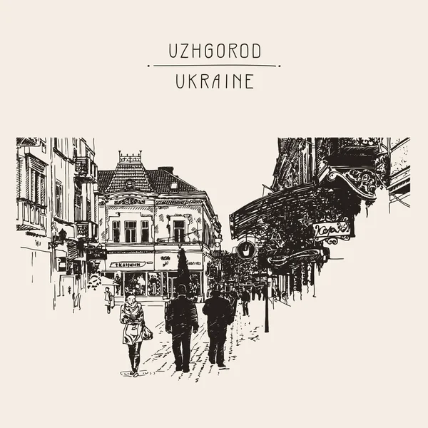 Digitální náčrt Uzhgoroda Cityscape, Ukrajina, Městská krajina Wi — Stockový vektor