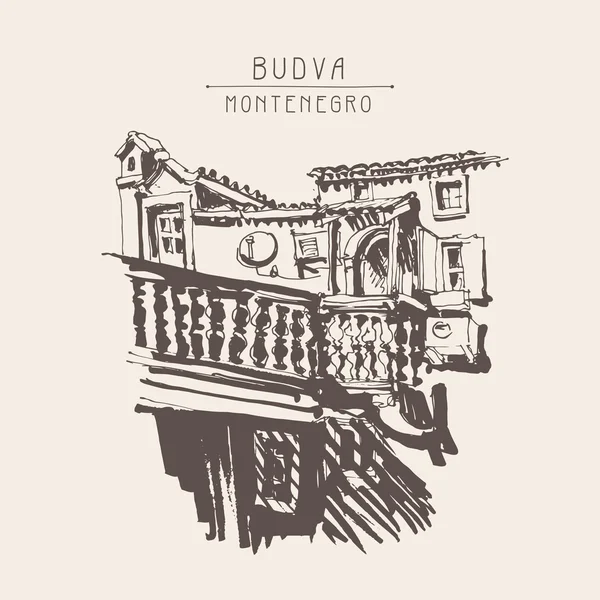 Boceto de edificio histórico en Budva Montenegro, vintage a — Vector de stock