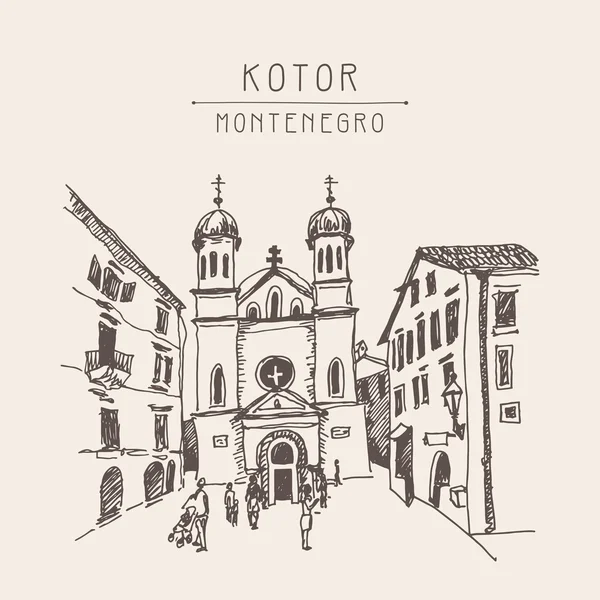 Dibujo original de sepia de la Iglesia de San Trifón en Koto — Vector de stock