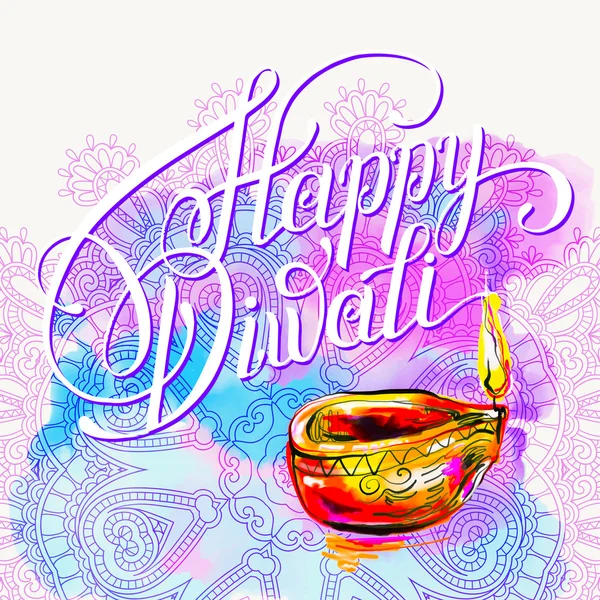 Happy Diwali watercolor greeting card to indian fire festival wi — Stock Vector