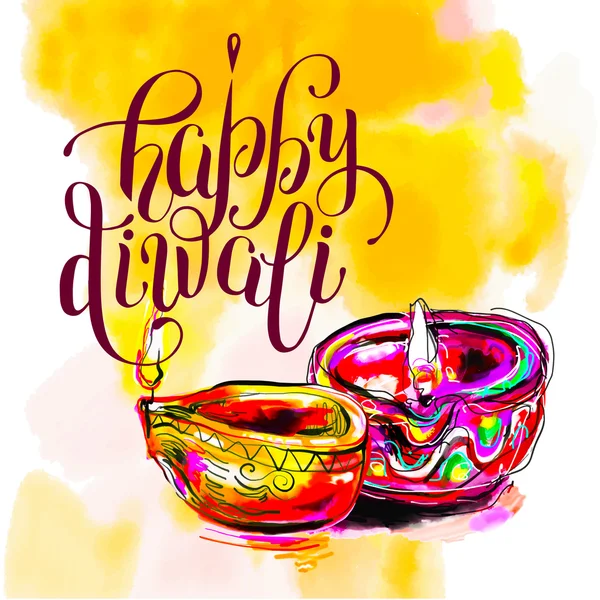 Joyeux Diwali aquarelle carte de vœux au festival du feu indien wi — Image vectorielle