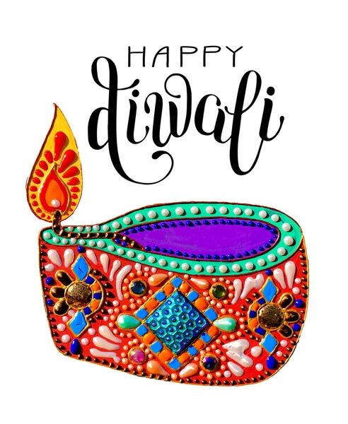 Original greeting card to deepavali festival with diya jewels pa — Stock Vector