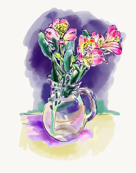 Pintura aquarela digital de flor, ilustração vetorial — Vetor de Stock