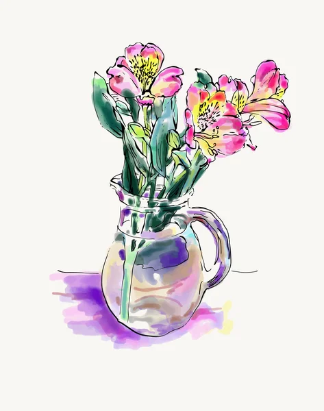 Digitale Aquarellmalerei von Blume isoliert auf Weiß — Stockvektor