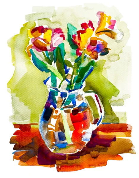 Aquarela pintura de flores de outono buquê em vaso — Vetor de Stock