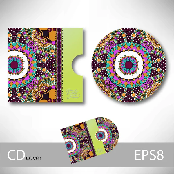 Modèle de conception de couverture de CD avec ornement de style ethnique ukrainien — Image vectorielle