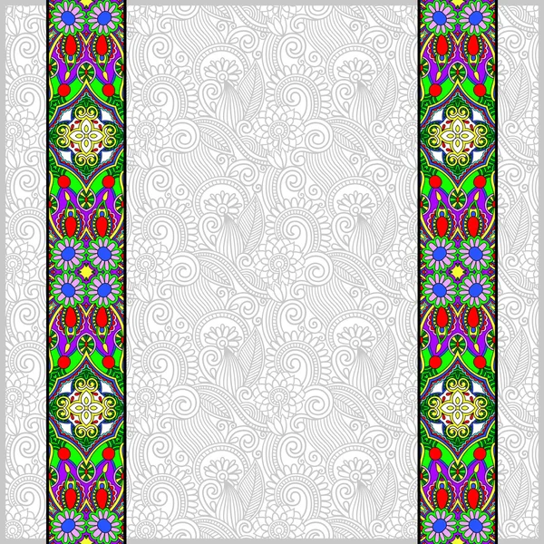 Franja de borde de encaje en fondo floral ornamentado, vector illustrat — Vector de stock