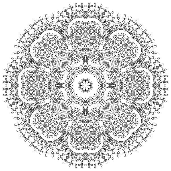 Circle lace ornament, round ornamental geometric doily pattern, — Stock Vector