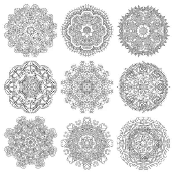 Kruhový krajkový ornament, kruhový ornamentální geometrický doily vzor, — Stockový vektor