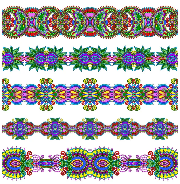 Collection of seamless ornamental floral stripes — Stock Vector