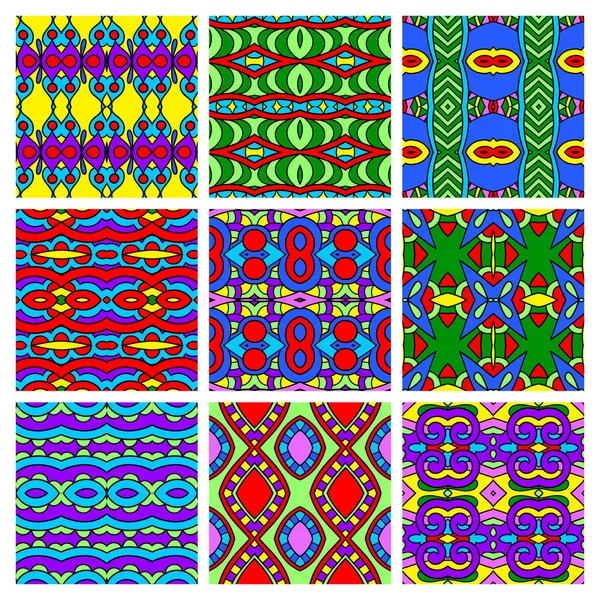 Set of different seamless colored vintage geometric pattern — Stock Vector