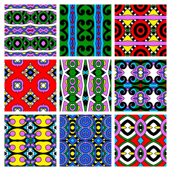 Set of different seamless colored vintage geometric pattern — Stock Vector