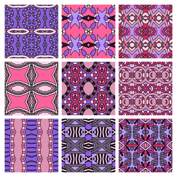 Set of different seamless colored vintage geometric pattern — Stock Vector