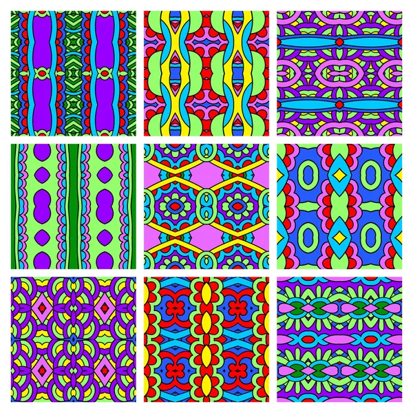 Set of different seamless colored vintage geometric pattern — Stock Vector