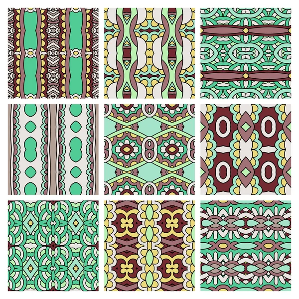 Set of different seamless colored vintage geometric pattern — Stock Vector