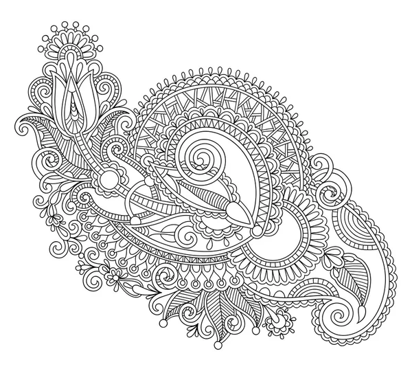 Original mão desenhar linha arte ornamentado flor design. Trad ucraniano — Vetor de Stock