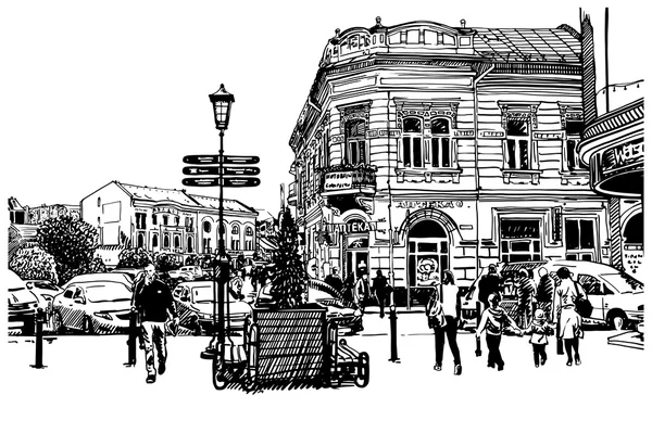 Croquis vectoriel numérique illustration noir et blanc de Uzhgorod — Image vectorielle