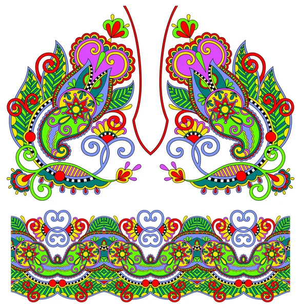 Výstřih ozdobený květinovými paisley výšivky módní design — Stockový vektor