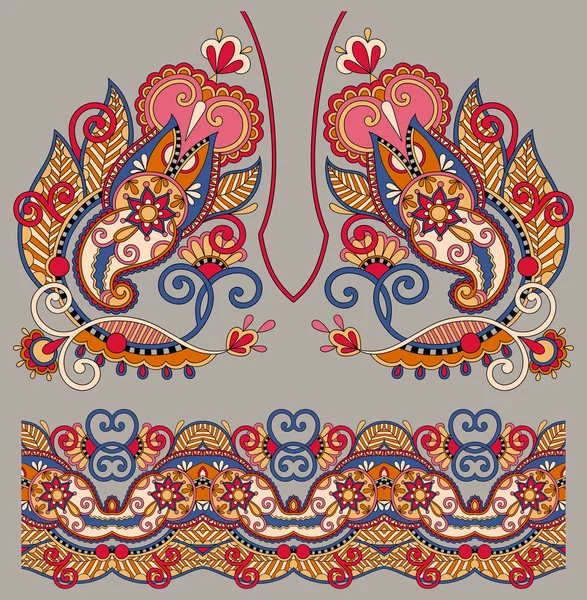 Neckline ornate floral paisley embroidery fashion design — Stock Vector