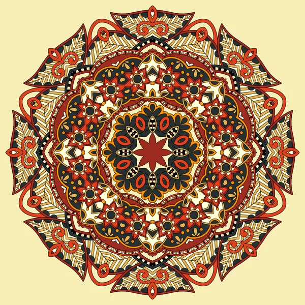 Kruhový krajkový ornament, kruhový ornamentální geometrický doily vzor — Stockový vektor