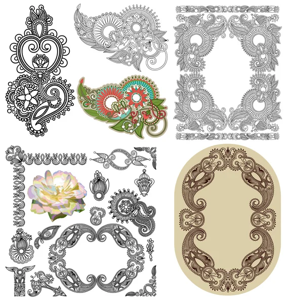 Conjunto vectorial de diseño caligráfico vintage marco y flor, bla — Vector de stock