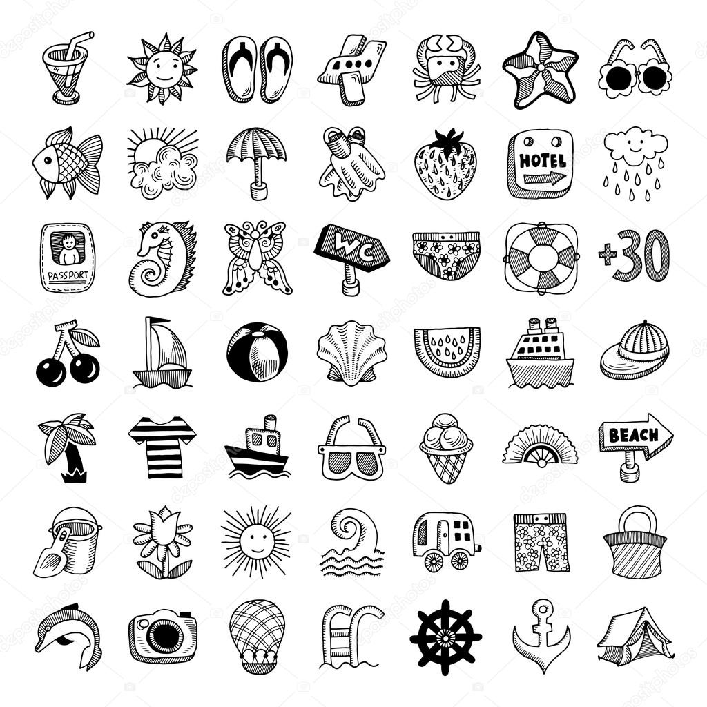 Sketch icon set of summer theme, vector illustration Stock Vector by ...