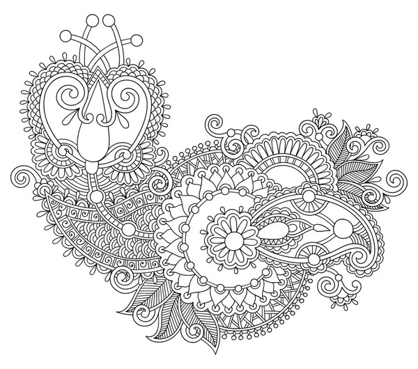 Original hand draw line art ornate flower design. Ukrainian trad — Stock Vector