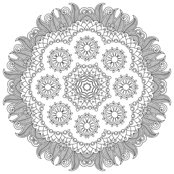 Kruhový krajkový ornament, kruhový ornamentální geometrický doily vzor, — Stockový vektor