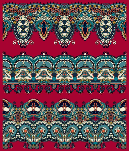 Collection of seamless ornamental floral stripes — Stock Vector