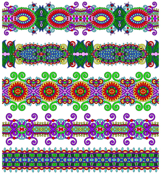 Colección de rayas florales ornamentales sin costuras — Vector de stock