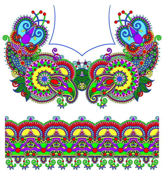 Neckline ornate floral paisley embroidery fashion design — Stock Vector