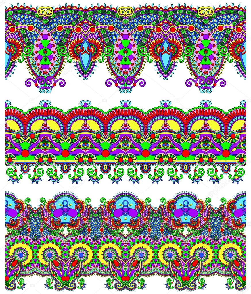 Collection of seamless ornamental floral stripes — Stock Vector