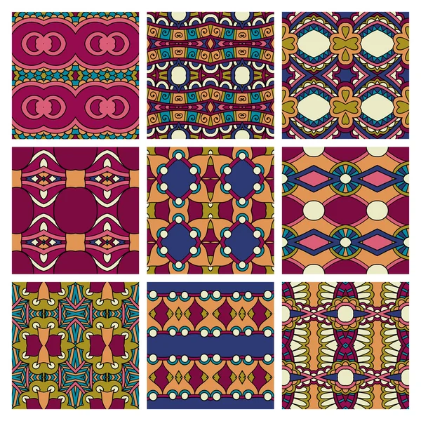 Set of  different seamless colored vintage geometric pattern — Stock Vector