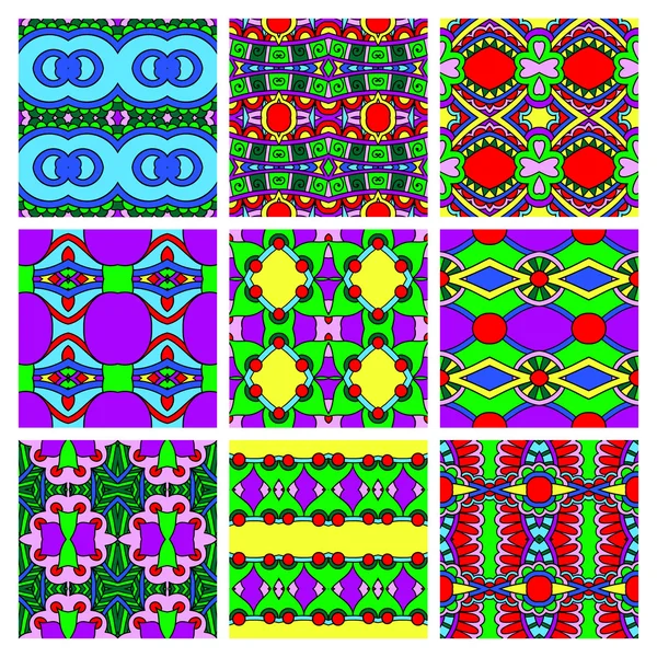 Set of  different seamless colored vintage geometric pattern — Stock Vector