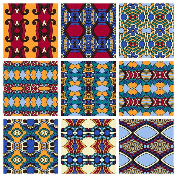 Set of  different seamless colored vintage geometric pattern — Stock Vector