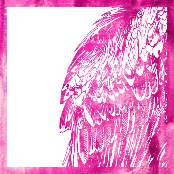 Akvarell djurens bakgrund i rosa färg, flygeln av fågel, vektor — Stock vektor