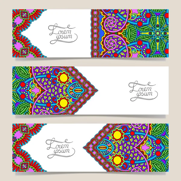 Conjunto de tres pancartas horizontales con hilo decorativo ornamental — Vector de stock