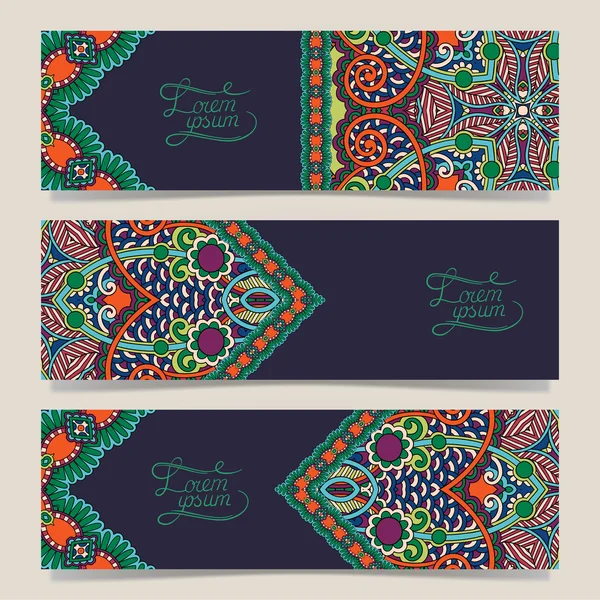 Conjunto de tres pancartas horizontales con hilo decorativo ornamental — Vector de stock