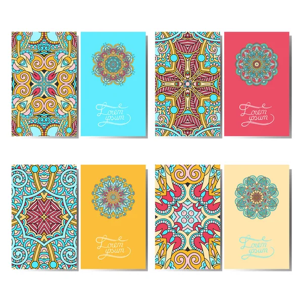 Colección de tarjetas florales ornamentales, patrón oriental — Vector de stock