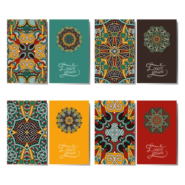 Collection of ornamental floral business cards, oriental pattern — Stock Vector
