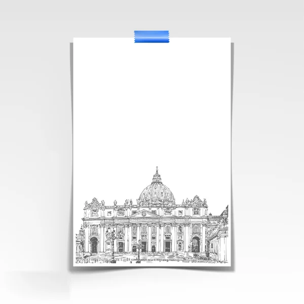 Feuille de papier avec une image de Cathédrale Saint-Pierre, Rome, Vatic — Image vectorielle