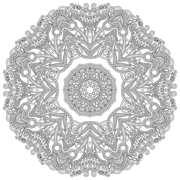 Circle lace ornament, round ornamental geometric doily pattern — Stock Vector