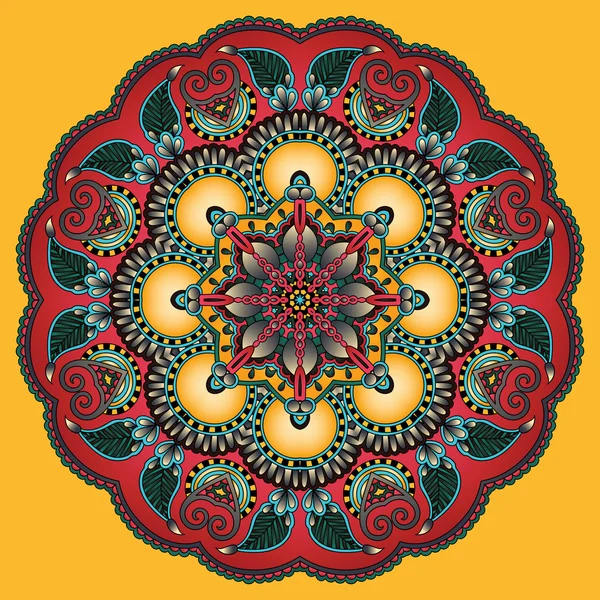 Adorno de encaje circular, patrón de tapete geométrico ornamental redondo — Vector de stock