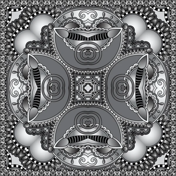 Gris ornamental floral paisley bandanna — Vector de stock