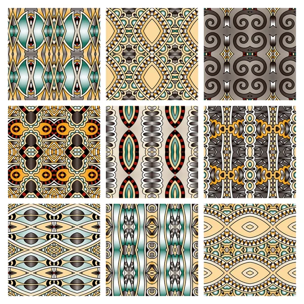 Set of different seamless colored vintage geometric pattern — Stock Vector