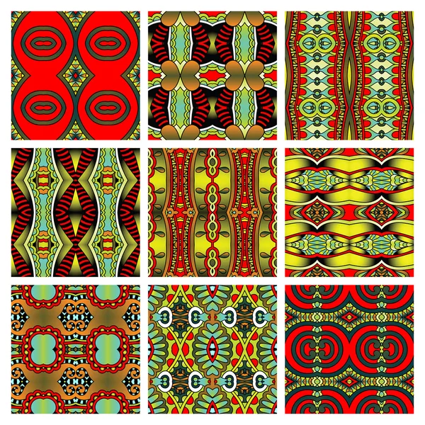 Set of different seamless colored vintage geometric pattern — Stock Vector