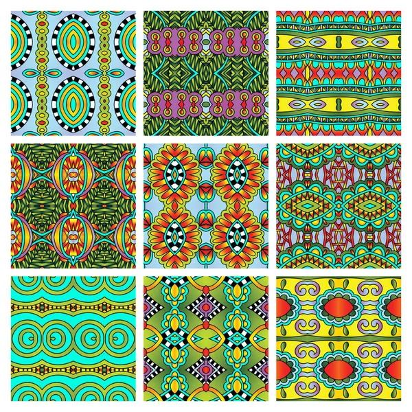 Set of different seamless colored vintage geometric pattern — Stock Vector