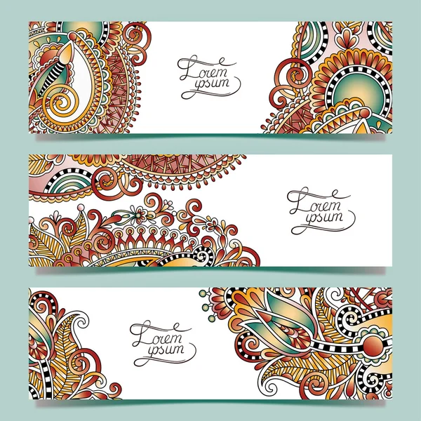 Conjunto de tres pancartas horizontales con hilo decorativo ornamental — Vector de stock