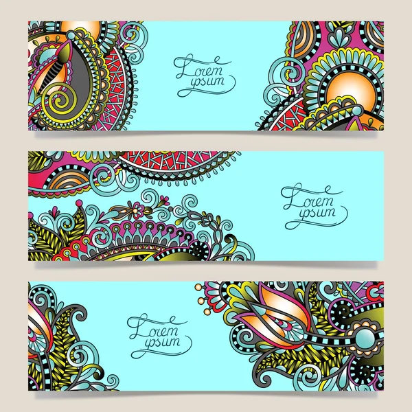 Conjunto de tres pancartas horizontales con hilo decorativo ornamental — Vector de stock